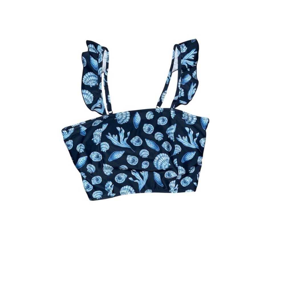Pink Chicken Girls‎ Shell Print Swim Bikini Top Size Medium Ruffle Strap Beach